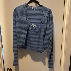 Frankie's Bikinis Light and Medium Blue Striped Knit Hoodie & Tank Set